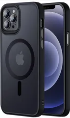 iPhone 13 Pro Max 用 ケース 半透明 米軍規格 耐衝撃 マグネット搭載 マット感 黄ばみなし ストラップホール付き マグセーフ対応 ワイアレス充電対応 マットブラック