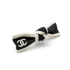 シャネル CHANEL ヘアアクセサリー ブラック アイボリー シルバー ココマーク リボン バレッタ