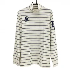 【超美品】パーリーゲイツ 長袖ハイネックシャツ アイボリー×ネイビー ボーダー 微起毛素材 ロゴ メンズ 6(XL) ゴルフウェア PEARLY GATES
