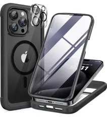 iPhone15pro 用 ケース MagSafe対応 9H 強化ガラス 360°保護 スマホケース iPhone15pro 用 カバー 全身バンパー保護ケース 6.1インチ フルカバー ワイヤレス充電対応 マグセーフ対応 マグネット搭載 黒