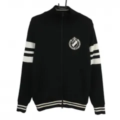 【美品】パーリーゲイツ ニットジャケット 黒×白 ウール混 袖ライン 裏地付 メンズ 4(M) ゴルフウェア PEARLY GATES