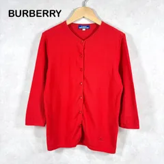 BURBERRY BLUE LABEL バーバリーブルーレーベル ホースロゴ刺繍 ハイゲージ コットンニット 7分袖 カーディガン レッド レディース トップス