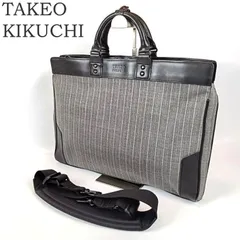美品 TAKEO KIKUCHI タケオキクチ 2WAY ビジネスバッグ A4収納可能 グレー×ブラック キャンバス×レザー 手提げ鞄 ショルダーバッグ