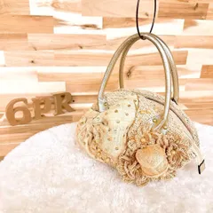 【アルファジル】ALFAJILL 立体フラワー リボン かごバッグ スパンコール ベージュ×ゴールド トートバッグ 花 ミニ