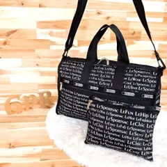 【レスポートサック】モノトーン 英字 ロゴ 2wayボストンバッグ 総柄 黒×銀 旅行トラベル 肩掛け 軽量ナイロン ブラック