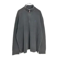 90年代 Polo by Ralph Lauren ポロ ラルフローレン ハーフジップ コットンセーター ブラック(メンズ XL)中古 古着 V8080