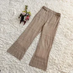 『ROPÉ PICNIC』ロペピクニック　透かし編みニットパンツ　フレア　裏地付き　クロシェ編み　ウエストゴム　透け感( M )　ベージュ