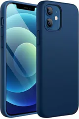 iPhone12 / iPhone12 Pro シリコンケース (6.1インチ専用) シルキーソフトタッチ全面保護ケース マイクロファイバーライニング付き耐衝撃カバー (コバルトブルー)