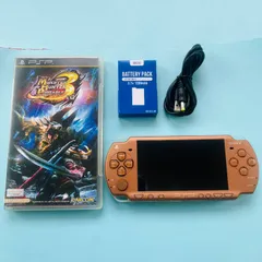 TK060【すぐ遊べるセット】SONY PSP 2000 パックマットブロンズ モンスターハンター3rd セット 本体 ソフト 未使用バッテリー USBケーブル まとめ ソニー プレイステーションポータブル PS モンハン モンスターハンター