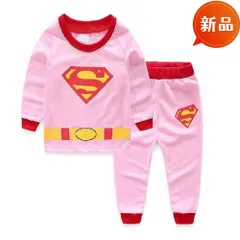 新品 スーパーマン風 パジャマ 上下セット 100〜130cm 長袖 綿 女の子 キッズ 秋冬 ルームウェア 寝巻き ハロウィン