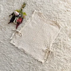 フォロワー限定お得なクーポン配布中！ 『ehka sopo』エヘカソポ　総レースベスト　ジレ　ノースリーブ　コットン　綿　両サイドリボン　バックボタン　花柄　透け感　ナチュラル　ガーリー( F )　アイボリー