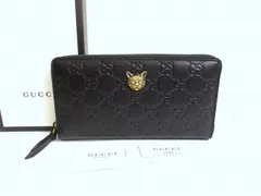 グッチ GUCCI シマ レザー キャットグッチ ラウンドファスナー 長財布 メンズ レディース 【未使用保管品】