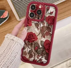 スマホケース　iPhoneケース　シリコンケース　耐衝撃　薔薇柄　ローズ柄