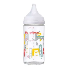 ピジョン 母乳実感 哺乳びん 240ml 3ヵ月頃~ 早く冷める耐熱ガラス製 Zoo ズー キズがつきにくく衛生的 白
