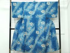 有松絞り浴衣 有松鳴海絞り 身丈154cm 未使用しつけ 桜 青藍色 N-22