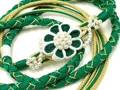 平和屋着物●和装小物　振袖用帯締め　装飾　パール　つまみ細工　ちりめん細工　金糸　撚り房　逸品　未使用　AABC2621ay