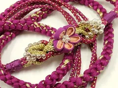 平和屋着物●和装小物　振袖用帯締め　装飾　つまみ細工　パール　ビーズ　金糸　暈し　逸品　AABC4253ay