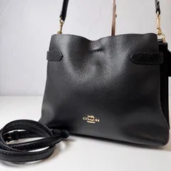 ✨ABランク　 COACH　ハンナ　キャリーオール　２way　ショルダーバッグ　ハンドバッグ　バッグ　斜め掛け　レザー　ブラック　「3EL」