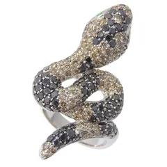 スネーク モチーフ ブラックダイヤ ブラウンダイヤ グリーンガーネット リング K18WG ブラックダイヤモンド 26.0ct ブラウンダイヤモンド 30.0ct グリーンガーネット 0.04ct 16号 指輪 アクセサリー 240101825432 ★