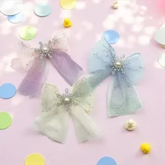 オーガンジーリボンパーツ 雪の結晶 パールハンドメイド 髪飾り アクセサリー 1個 pt-2942