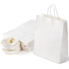 新品 紙袋 手提げ袋 厚手 ギフトバッグ ハンドバッグ ラッピング袋 25枚セット 丈夫で耐久性があり 再利用可能 クラフトバッグ ギフト プレゼント 袋 DIY 結婚式 包装 パーティー 誕生日 クリスマス用ギフトバッグ（幅21×マチ11×高27cm、白）