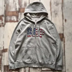 人気　GAP フルジップパーカー ロゴ刺繍 グレー フーディー 星条国旗　y2k 古着