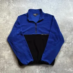90年代 90s Polo by Ralph Lauren ラルフローレン ハーフジップ フリースジャケット 青 黒 USA製 アメリカ製