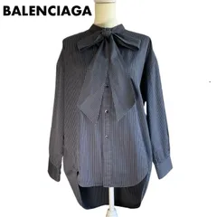 BALENCIAGA ニュースウィング バックロゴ ビッグシルエット ストライプ シャツ ボウタイ 34 バレンシアガのサムネイル
