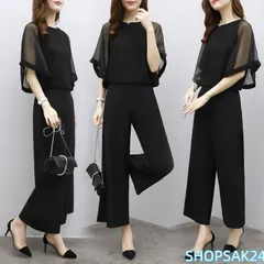 かっこいいパンツドレス 袖あり 黒 セパレート パーティードレス 結婚式 お呼ばれ ドレス 30代 40代 50代 黒ドレス セットアップ 大きいサイズ 3L 4L674