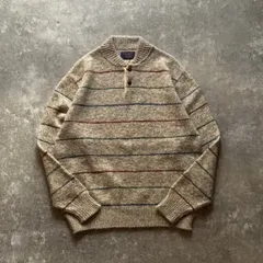 70年代 70s PENDLETON LOBO ペンドルトン ヘンリーネック ボーダー ウール ニット USA製 アメリカ製 ベージュ