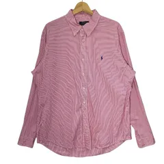 POLO RALPH LAUREN ポロラルフローレン ストライプシャツ ポニー 長袖 シャツ ボタンダウン ワンポイント刺繡 オーバーサイズ ビッグシルエット フィリピン製 XLサイズ ピンク ホワイト