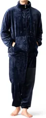 BENQUE(ベンケ) 極上の肌触り もこもこ パジャマ メンズ 長袖 ルームウェア 上下セット 裏起毛 パーカー 厚手 秋冬 暖かい 部屋着 寝巻きメンズ メンズパジャマ モコモコパジャマ パジャマセット (ネイビー(フードなし),  XL)