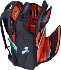 ABIBA リュック メンズ ビジネス リュックサック スクエア 大容量 旅行用 PC 通学 通勤 出張 USB充電ポート 型崩れ防止 しない (ブラック（裏地：オレンジ）)