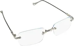 MH Store クリアレンズ眼鏡 ブルーライトカット PC作業 動画視聴 ゲーム 負担軽減 リムレス 度なし (シルバー)