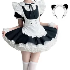 新品 [AOTYP] メイド服 パニエ付き 4点セット メイドコスプレ 半袖 ロリータ ワンピース エプロン カチューシャ ハロウィン仮装 レディース メンズ セット