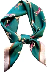 Torata 大判 きれいめ シルク調 スカーフ レディス バンダナ プレゼント 70x70cm 大判バンダナ レディース (グリーン　ホース)