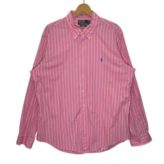 90's vintage 90年代 ヴィンテージ Polo by Ralph Lauren ポロバイラルフローレン CUSTOM FIT ストライプシャツ 長袖 シャツ ボタンダウン ワンポイント刺繡 オーバーサイズ CHINA製 XLサイズ ピンク ホワイト