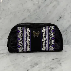 美品 ANNA SUI アナスイ ポーチ ブラック ベロア ベルベット キラキラ 蝶々 パープル