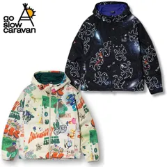 新品 ゴースローキャラバン go slow caravan パーカー ジャケット ブルゾン アウター 総柄 宇宙 ロゴ イラスト プリント 軽量 ライトアウター アウトドア ユニセックス メンズ レディース ベージュ 黒 ブラック