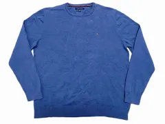 トミーヒルフィガー ワンポイントロゴ刺繍 コットンセーター XXL 青 USA古着 ニット