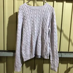 784 TOMMY HILFIGER セーター パープル M トミーヒルフィガー ニット ケーブル編み コットン 無地 古着卸 アメリカ仕入