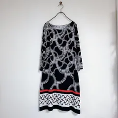 【NINE WEST DRESS】ナインウエストドレス(6)長袖 ひざ丈ワンピース 総柄 とろみ生地　クルーネック