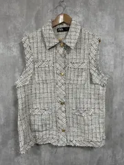 ZARA ザラ ツイード ベスト sizeL/白  ◆■ レディース