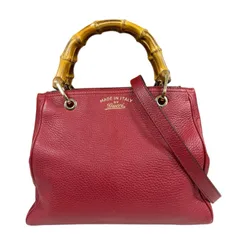 グッチ バンブー ショルダーバッグ レザー 336032 レッド レディース  GUCCI  中古 グッチ