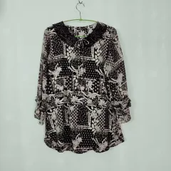 a166 セバ フラワー パータン レース ネック ブラウス Lサイズ