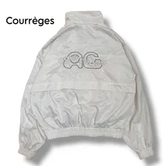 【Courreges】00's  ナイロンジャケット バックロゴ刺繍 ホワイト ワイドシルエット　9号