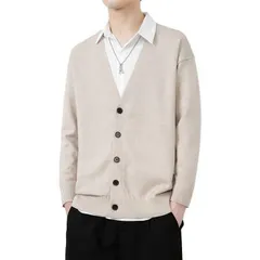 ニット カーディガン メンズ Vネック 無地 薄手 春服 秋服 ライトアウター カーデ はおり 通学 ビジネス