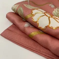 付下げ 金駒刺繍 裄67 金彩 花柄の染め 紋無し 訪問着 正絹 着物 MK-1110