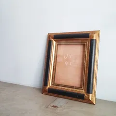 ヴィンテージ油彩額　F4号サイズ　フレーム　額縁　黒金　アンティーク　古道具　高級額