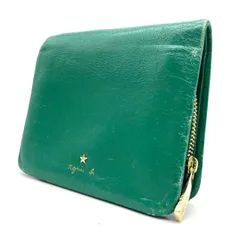 【良品】 agnes b アニエスベー 財布 二つ折り財布 コンパクトウォレット レザー 革 グリーン 緑色 ゴールド金具 ユニセックス 男女兼用 メンズ レディースのサムネイル